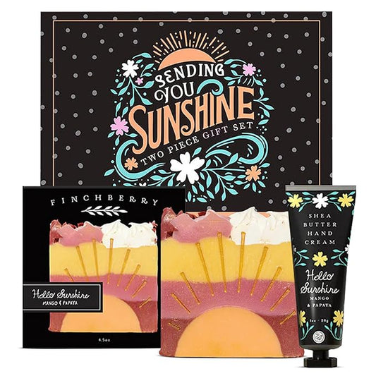 FinchBerry Sending You Sunshine Gift Set - Get Well Soon Gifts for Women - Perfect for Mom, Sister, Wife, Girlfriend, Daughter, Friends & Family - 2-Piece Set with Bar Soap (4.5oz) & Hand Cream (1oz)