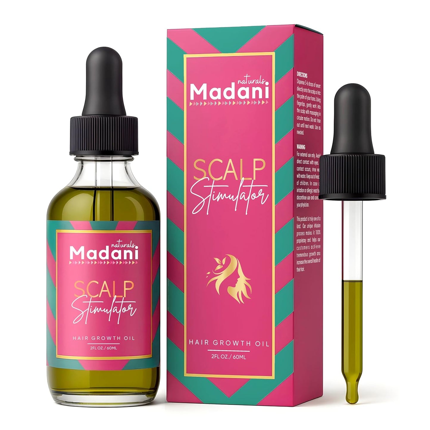 Madani Naturals Scalp Stimulator Hair Growth Oil With Rosemary Oil & Mint - Hair Loss Treatment for Split End and Dry Scalp for All Hair Types, Strengthen Hair and Stop Hair Loss, 2-Fluid Ounces