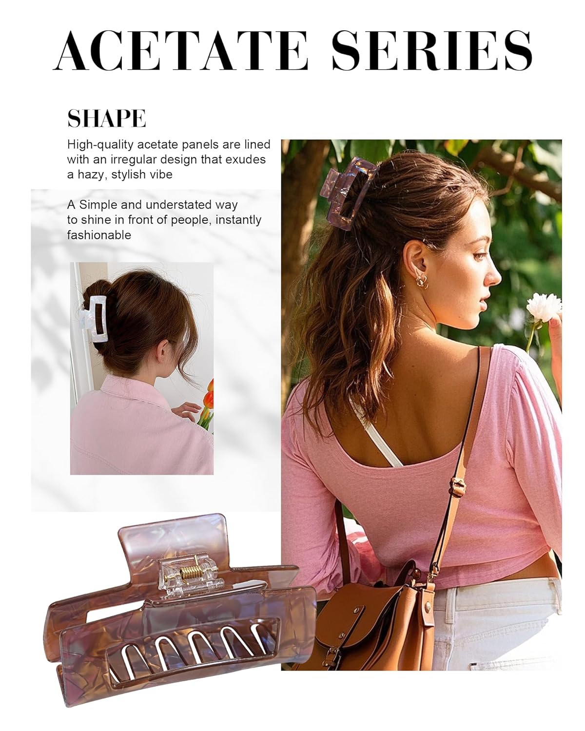 HOKEMP 2 Pack Acrylic Hair Claw Clips for Women, 3.93 Inch Large Non-Slip Strong Hold Rectangle HairClip for Thin Thick Hair (Color 1)