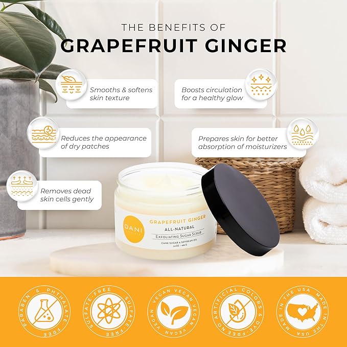 Naturals Sugar Scrub - Gently exfoliates with organic cane sugar, leaving skin soft and radiant. Infused with grapefruit and ginger, it deeply moisturizes. 14 oz