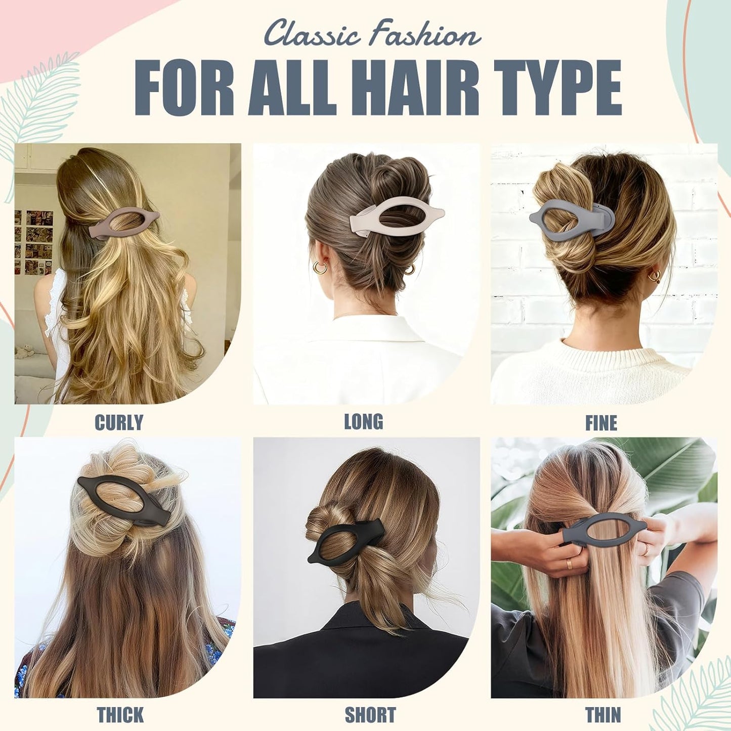 Flat Hair Clips for Women - 6 PCS French Flat Claw Clips Medium Hair Clips for Girls Large Hair Claw Clips for Thick or Thin Hair Strong Hold No Slip Hair Accessories for women (Brown Grey)