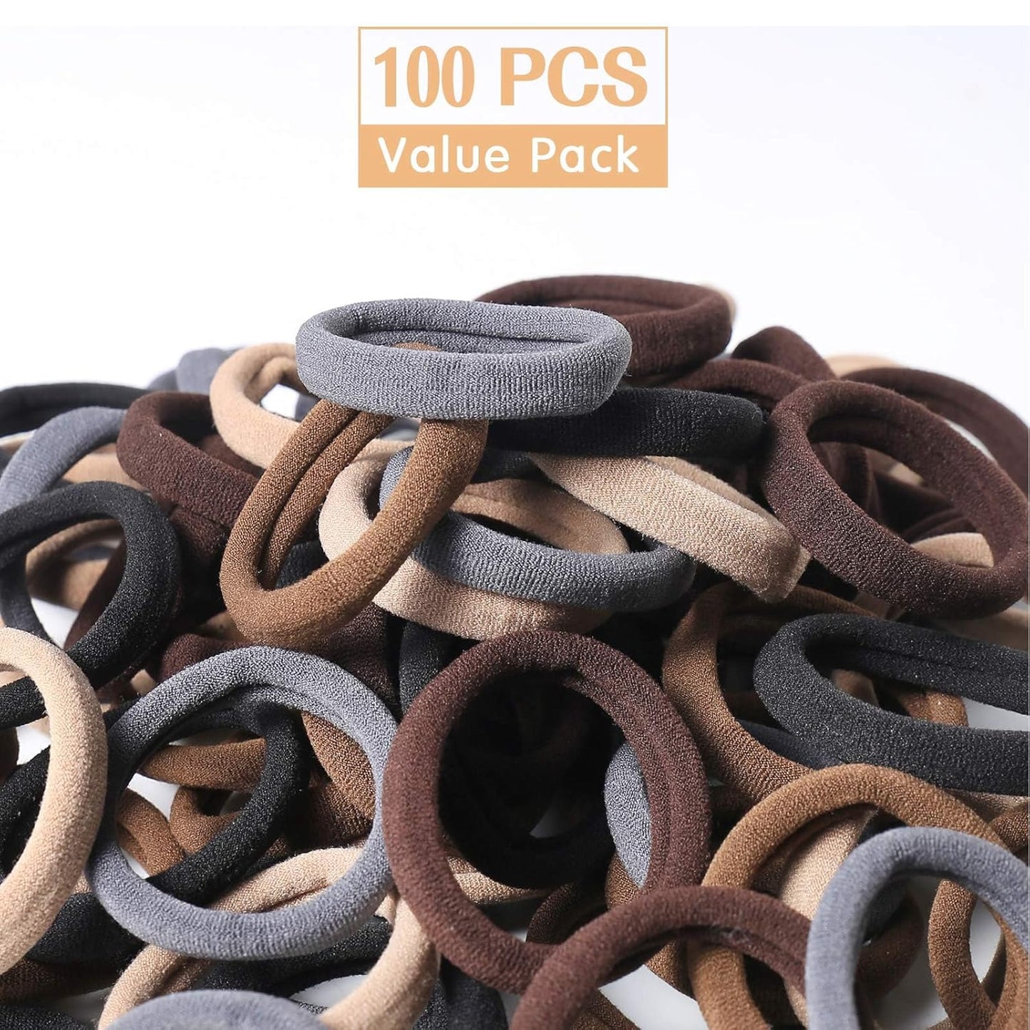 100 Pcs Thick Seamless Brown Hair Ties, Ponytail Holders Hair Accessories No Damage for Thick Hair Christmas Gift(Natural Colors)