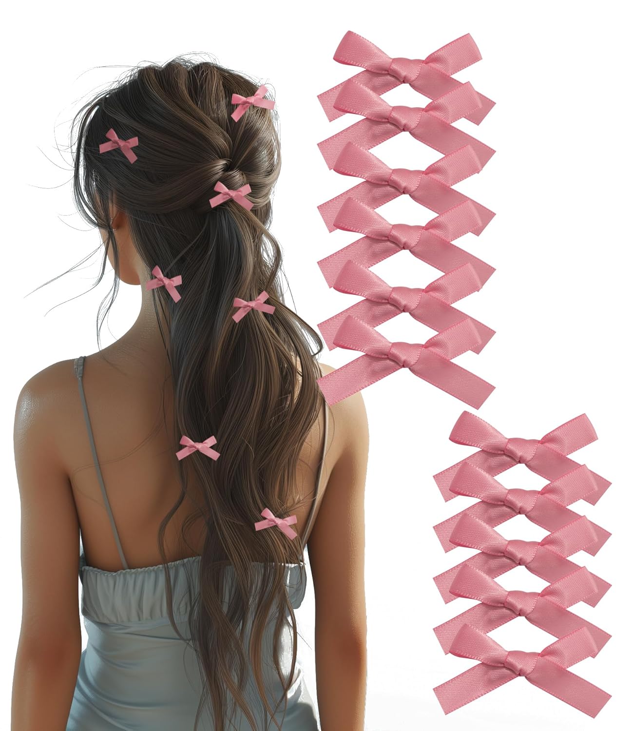 12 PCS Small Hair Ribbon Bow Clips for Women, Girls, Teens, Toddlers, Pink Coquette Barette Hair Clips Accessories