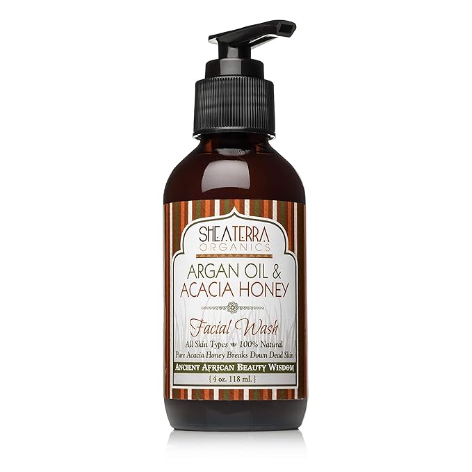 Shea Terra Organics Argan Oil & Acacia Honey Facial Wash Cleanser - Anti Aging, Breakout & Wrinkle Reducing Face Wash for Clear & Reduced Pores - With Organic & Natural Ingredients - 4 oz