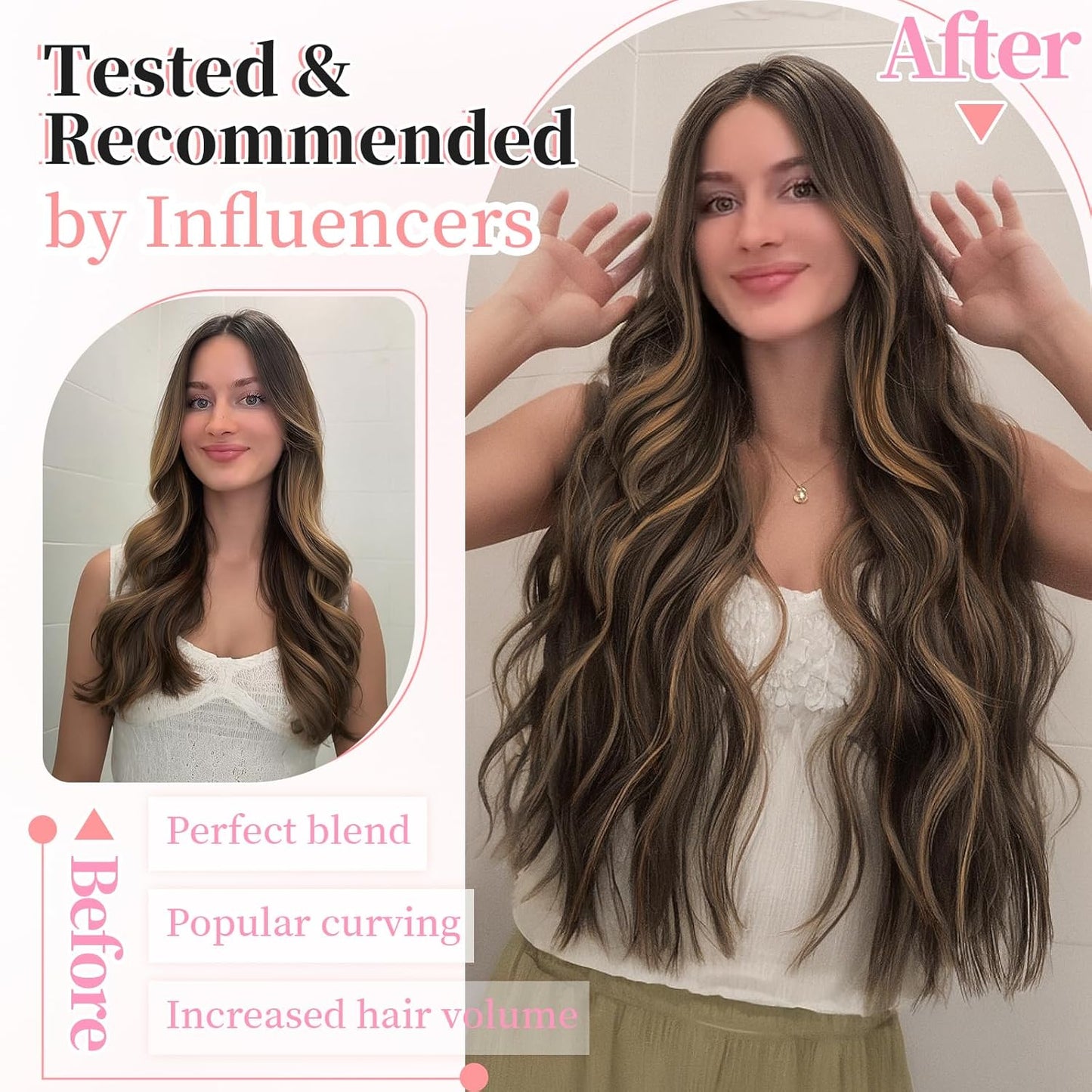 KooKaStyle Clip in Long Wavy Synthetic Hair Extension 20 Inch 4PCS Balayage Dark Brown to Chestnut Hairpieces Fiber Thick Double Weft Hair Extension for Women