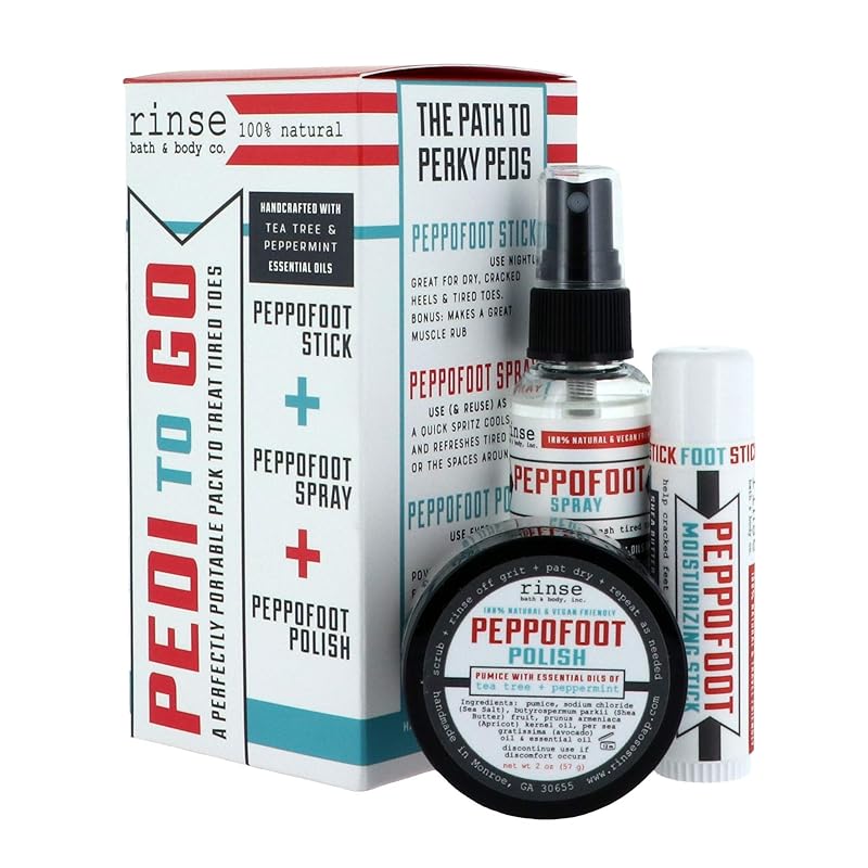 Rinse Bath & Body Peppofoot Home Pedicure Foot Spa Kit - Handmade, Natural Foot Spa Kit | Foot Scrub, Moisturizing Stick and Refreshing Spray | Gluten Free | Non-GMO | Travel Friendly