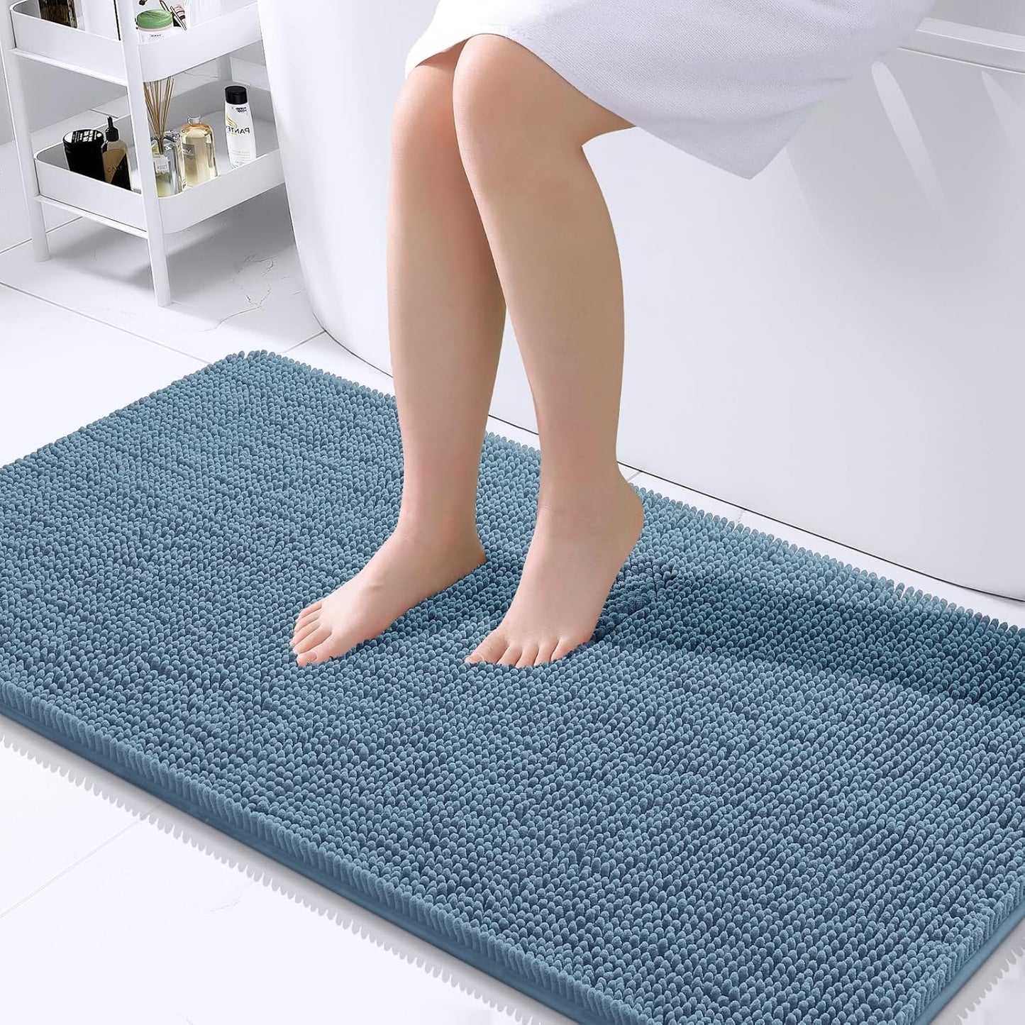 OLANLY Bathroom Rugs 44x24, Extra Soft Absorbent Chenille Bath Rugs, Rubber Backing Quick Dry, Machine Washable Bath Mats for Bathroom Floor, Tub and Shower, Home Decor Accessories, Airy Blue