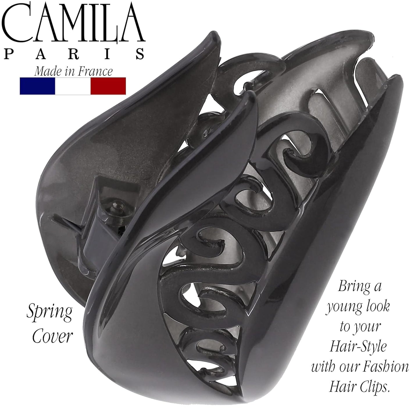Camila Paris CP3214 French Hair Clip for Thick Long Curly Wavy Hair, Gray, Girls Jaw Clip, Strong Hold No Slip Grip, Made in France