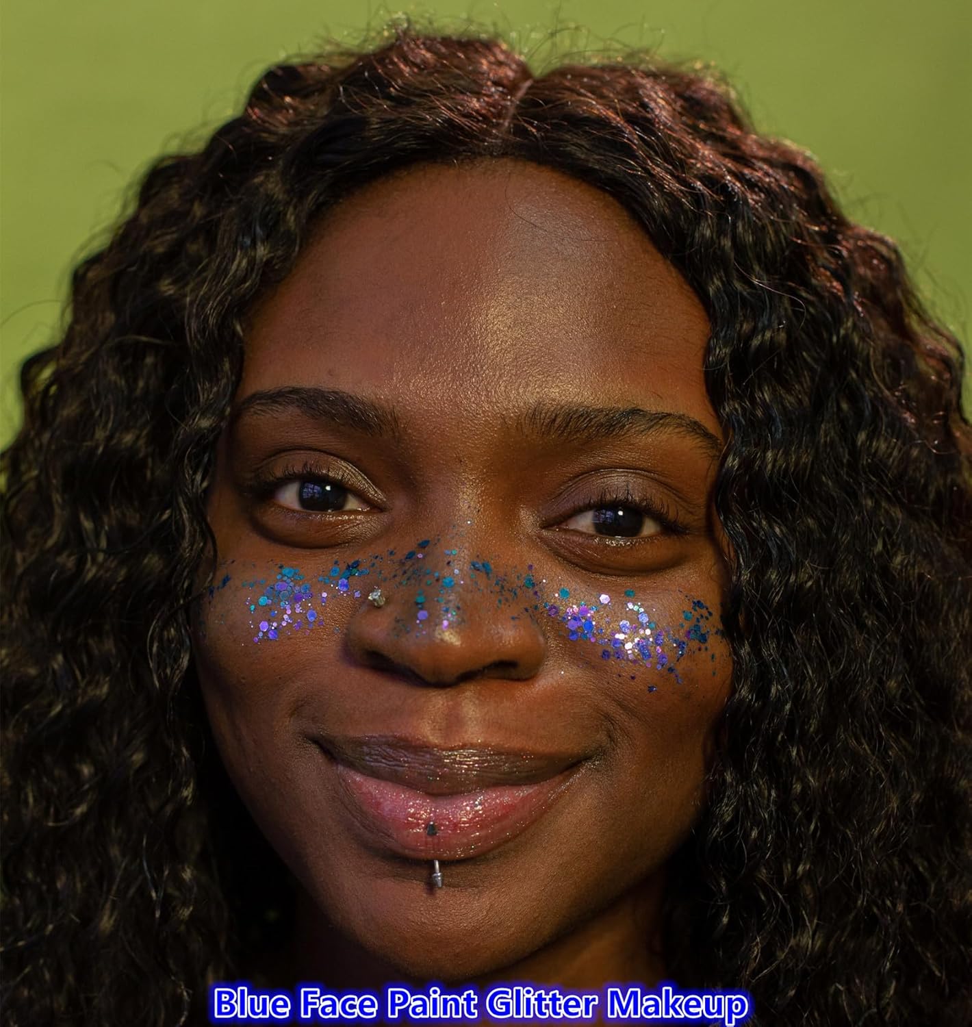 Go Ho Blue Face Body Glitter,Halloween Blue Face Paint Sparkling Mermaid Glitter Gel,Holographic Chunky Sequins Glitters for Eye Lip Hair Nails,Festival Rave Accessories