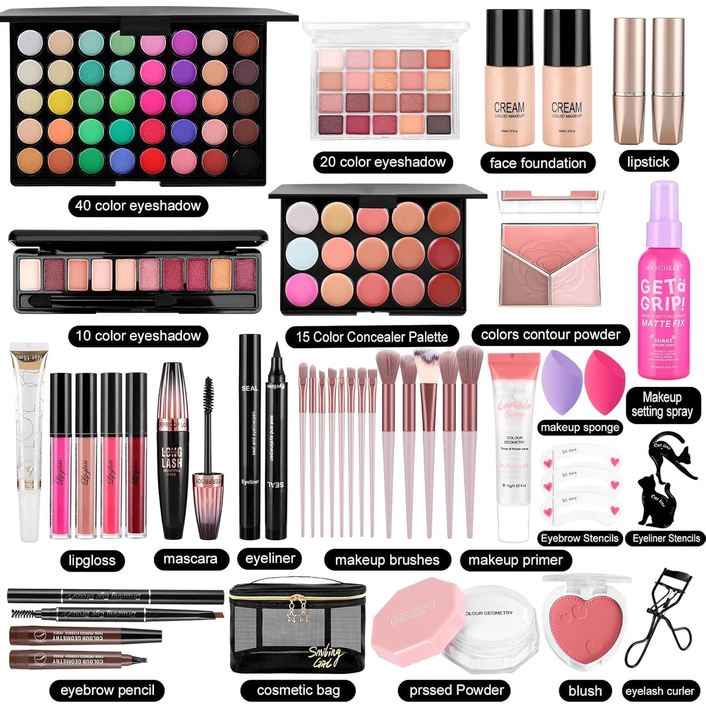 Makeup Set For Women Full Kit Includes Eyeshadow Concealer Palette Lip Gloss Lipstick Eye Pencil Makeup Brushes, All In One Makeup Gift Set For Teen, Girl And Beginner，Stocking Stuffers for Teen Girls
