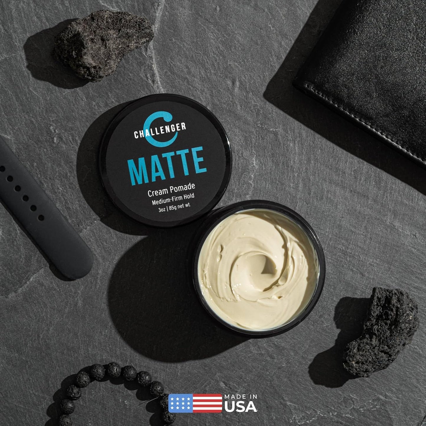 Challenger Matte Cream Pomade Combo | Natural, Shine Free Styling Product | Medium Firm All-Day Hold | Travel Friendly Water Based Hair Gel | For All Hair Types | 3oz and 1.5oz Jars