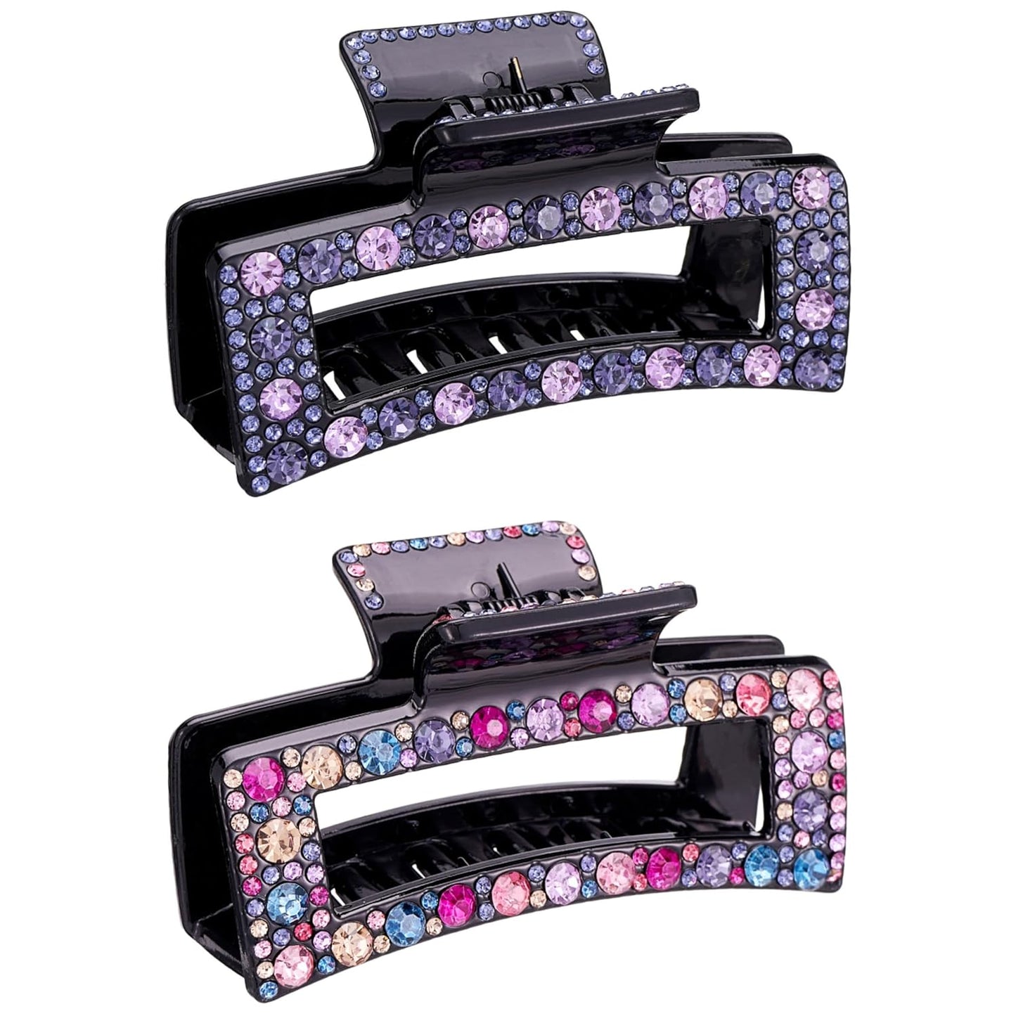 Rhinestone Crystal Hair Clips, 2 Pack Exquisite Hair Claw Clips Nonslip Hair Claws for Thick Long Hair, Fashion Hair Clamp Accessories for Women Ladies Strong Hold Hair Barrette for Hair Styling