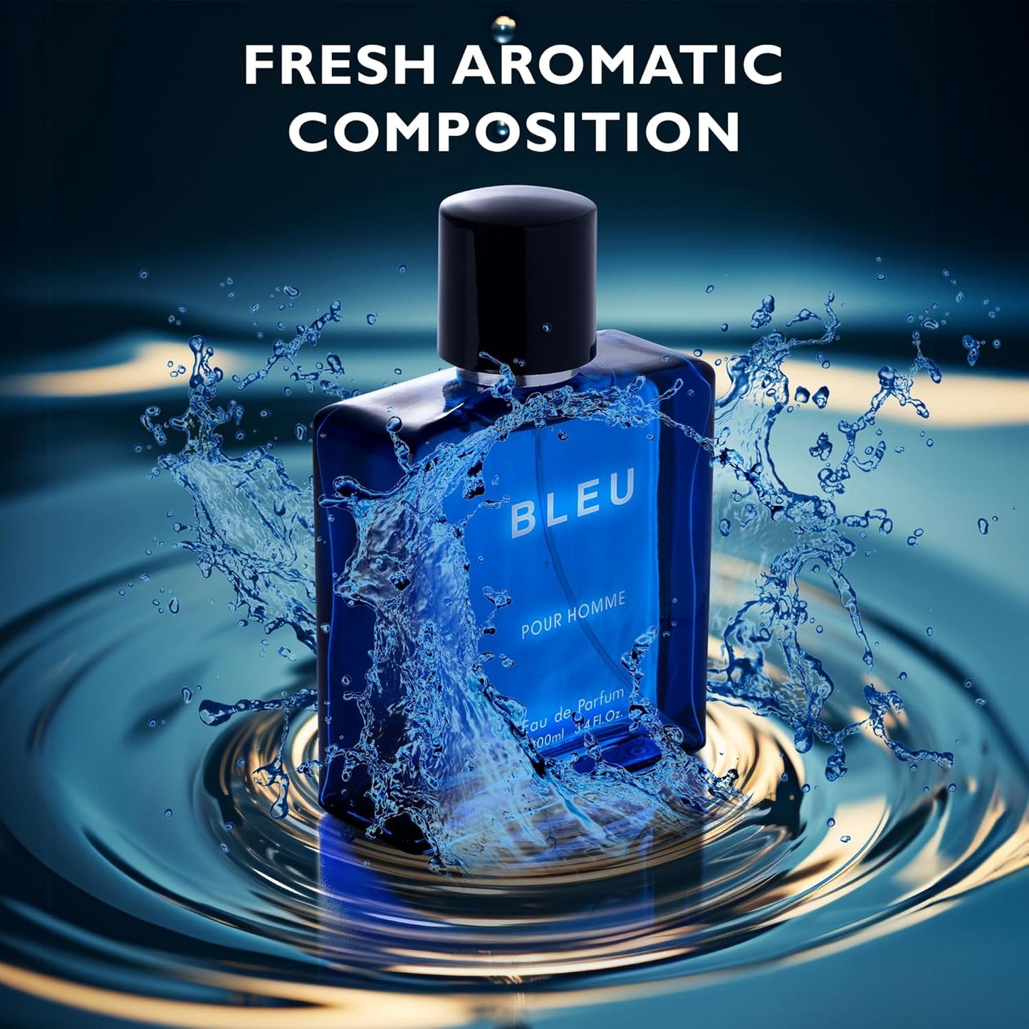 Bleu for Men Eau De Parfum - Blend of Citrusy Top Notes, Aromatic Spices & Warm Woody Undertones - Combination of Grapefruit, Lemon, Mint & Pink Pepper - Elegant 3.4fl Oz Bottle - Versatile Gift