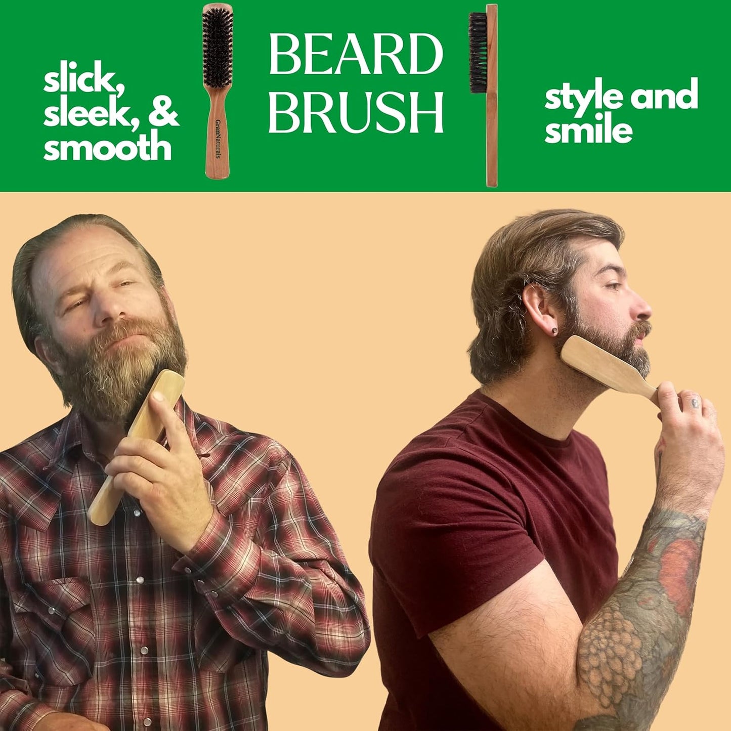 GranNaturals Soft Mens Boar Bristle Hair Brush - Natural Wooden Club Style Wave Hair Brush for Men - Styling Beard Hairbrush for Fine, Thin or Thick Hair