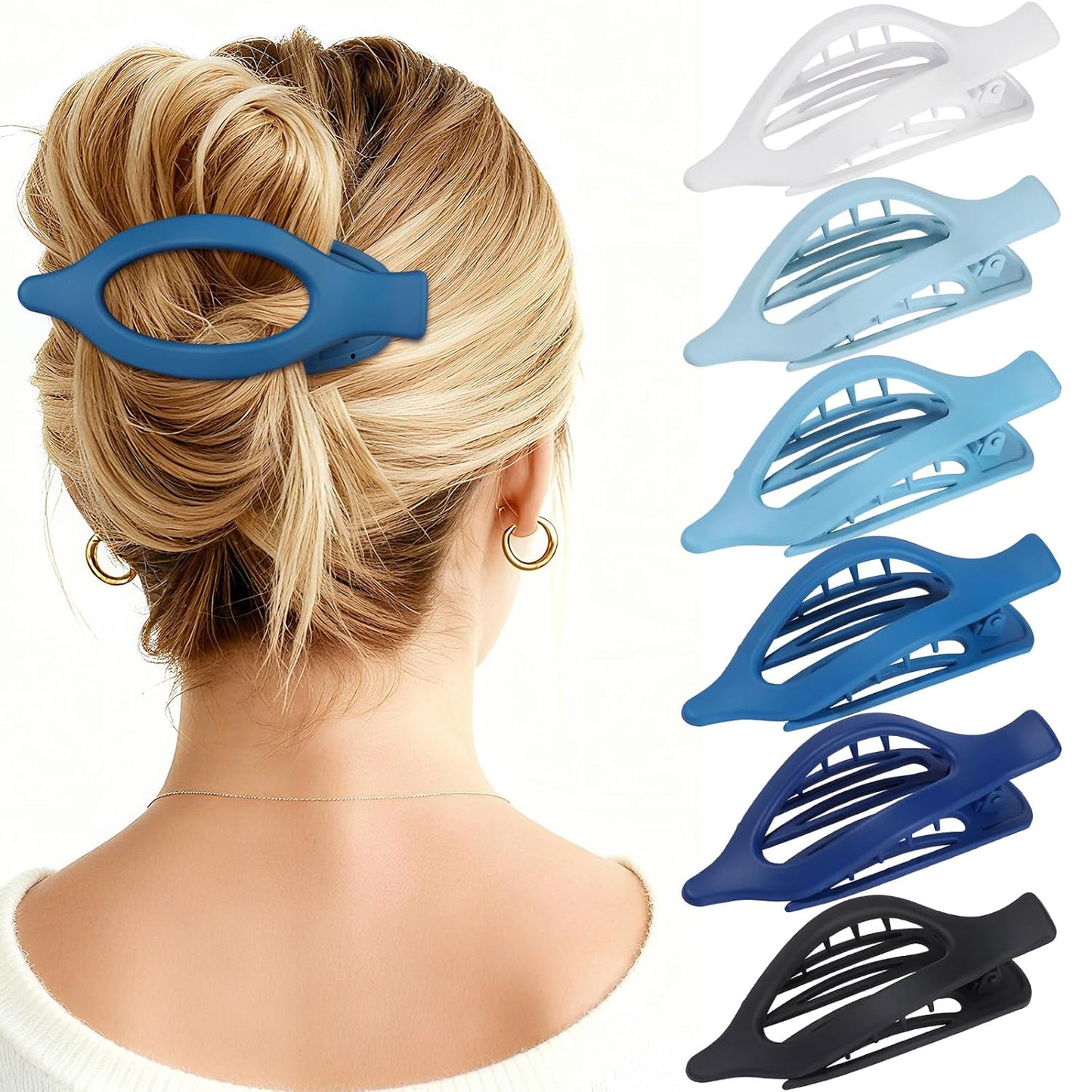 Flat Hair Clips for Women - 6 PCS French Flat Claw Clips Medium Hair Clips for Girls Large Hair Claw Clips for Thick or Thin Hair Strong Hold No Slip Hair Accessories for women (Blue)