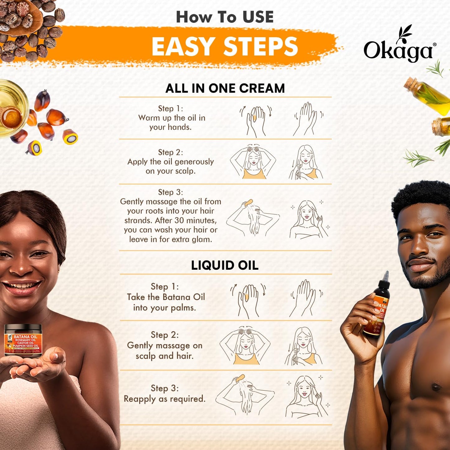 Batana Oil and Cream for Hair Growth Bundle, Rosemary, Castor, and Pumpkin Seed Oils, Pure & Unrefined, Nourishes, Revives Scalp & Strands, Softens, Smooths, Strengthens for All Hair Types