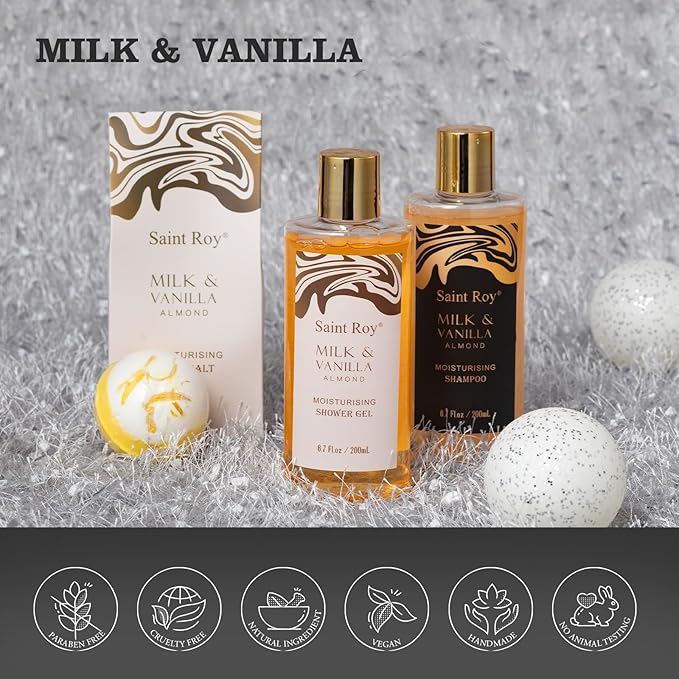 Mother's Day Gift Bath and Body Almond Milk Vanilla Spa Gifts for Women, Bath Gift Set with Shower Gel, Scent Lotion, Bath Bomb Spa Gift Basket, Bath and Body Care Set Birthday Holiday Home Spa Gifts