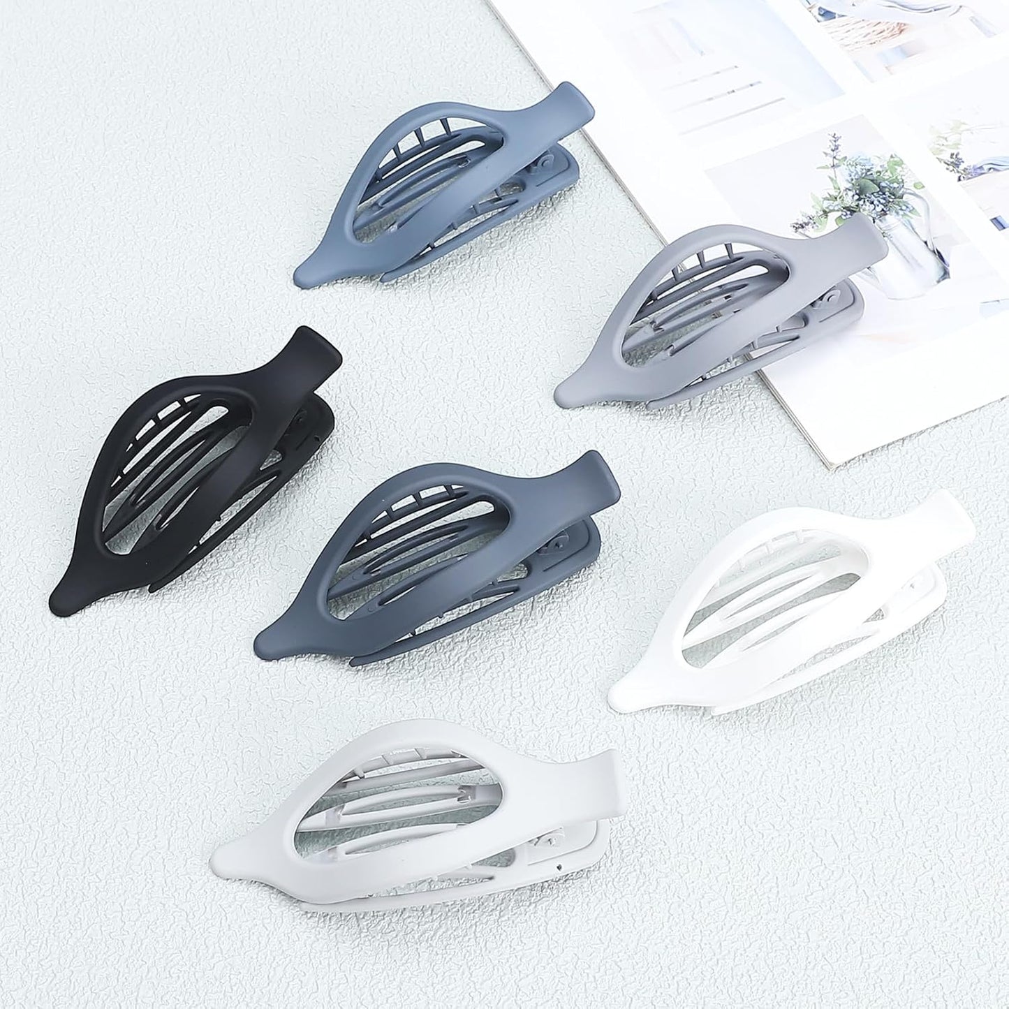 Flat Hair Clip 6 pcs Lay Down Claw Clips Hair Accessories for Women -Grey