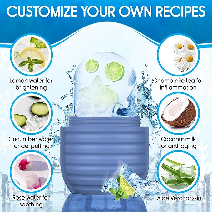 1Pcs Ice Roller for Face, Ice Face Roller, Reusable Silicone Ice Mold for Face, Facial Beauty Ice Roller Skin Care Tools for Shrink Pores Anti Wrinkle Reduce Puffiness (Blue)