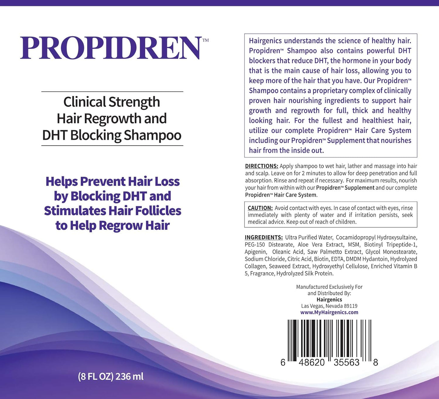 Hairgenics Propidren Hair Growth Shampoo with Biotin, Keratin, and Powerful DHT Blockers to Nourish, Stimulate Hair Follicles, and Regrow Thinning and Balding Hair