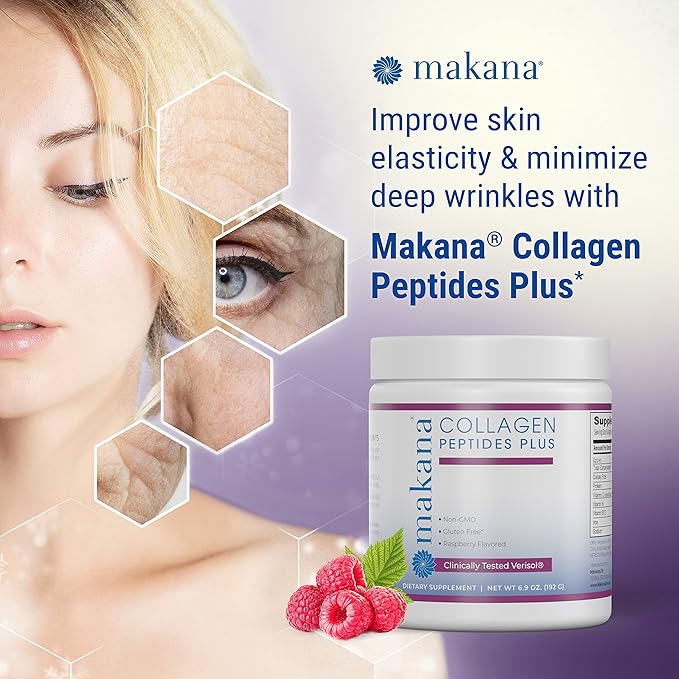 Makana Collagen Peptides Plus – with Verisol®, Vitamin C, Hyaluronic Acid & Amino Acids – Supports Hair, Skin, Nails, & Joints, 30 Servings – Raspberry Flavor