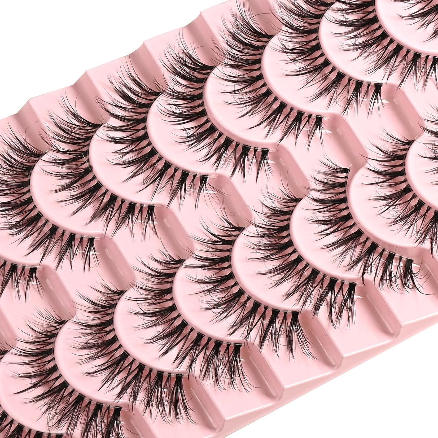 FARRED False Eyelashes Cat Eye Lashes Natural Fake Strip Eyelashes Invisible Band Mink Eyelash Strips Wispy Full Volume Pack 10 Pairs 8-14 mm Short Demi Wispies Pestañas Postizas