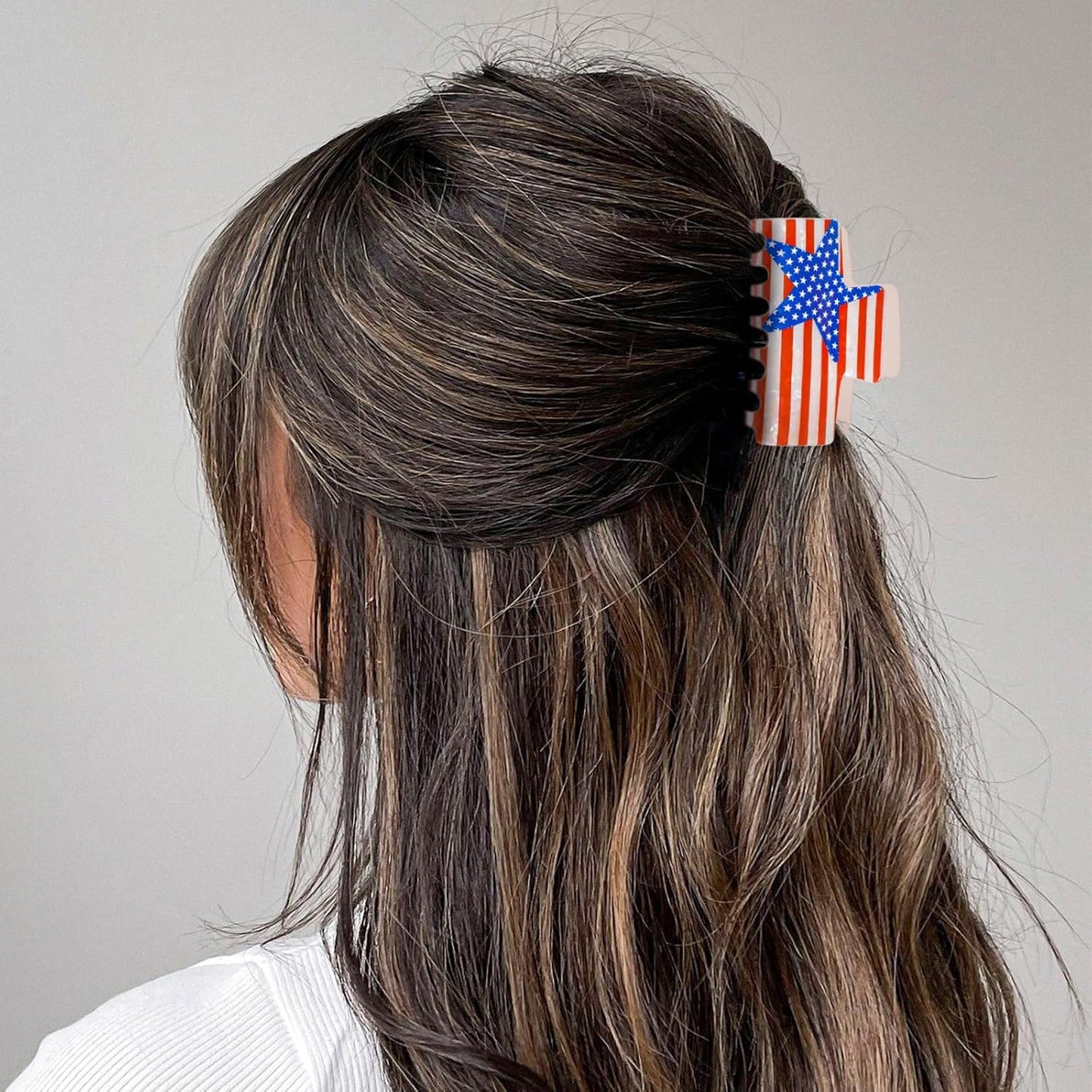 2 Pcs 4th of July Hair Claws for Women, Patriotic Hair Clips, Red White Blue Hair Claw Clips for Independence Day Party, Summer Hair Accessories with Stars and Stripes Design, Hair Claw for Thick Hair