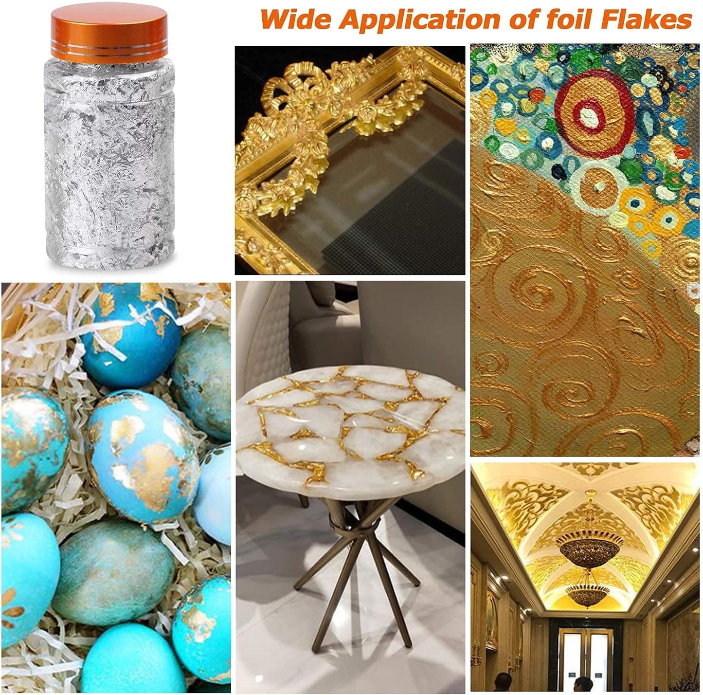 Gilding Flakes Set,Gold Foil Flakes for Resin,3 Bottles Metallic Foil Flakes for Resin Jewelry Making,Nails,Painting Art,Crafts and Slime(Gold, Silver, Copper Colors)