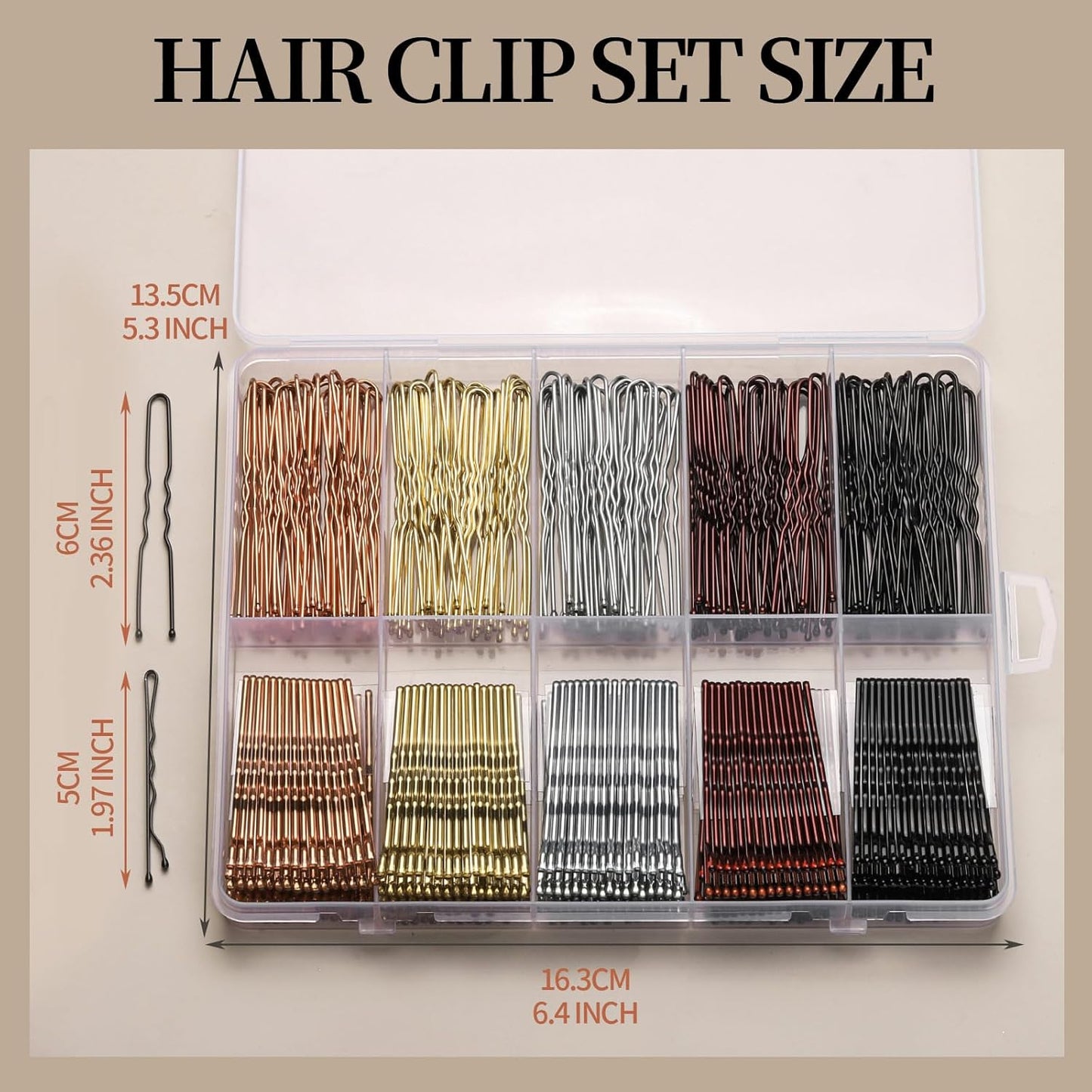 YGDZ 400 Counts Bobby Pins Bun Hair Pins Set, 2inch Bobby Pins for Women, 2.36inch U Shaped Hair Pins for Buns, 5 Colors Brown Blonde Black Hair Accessories for Hair Styling