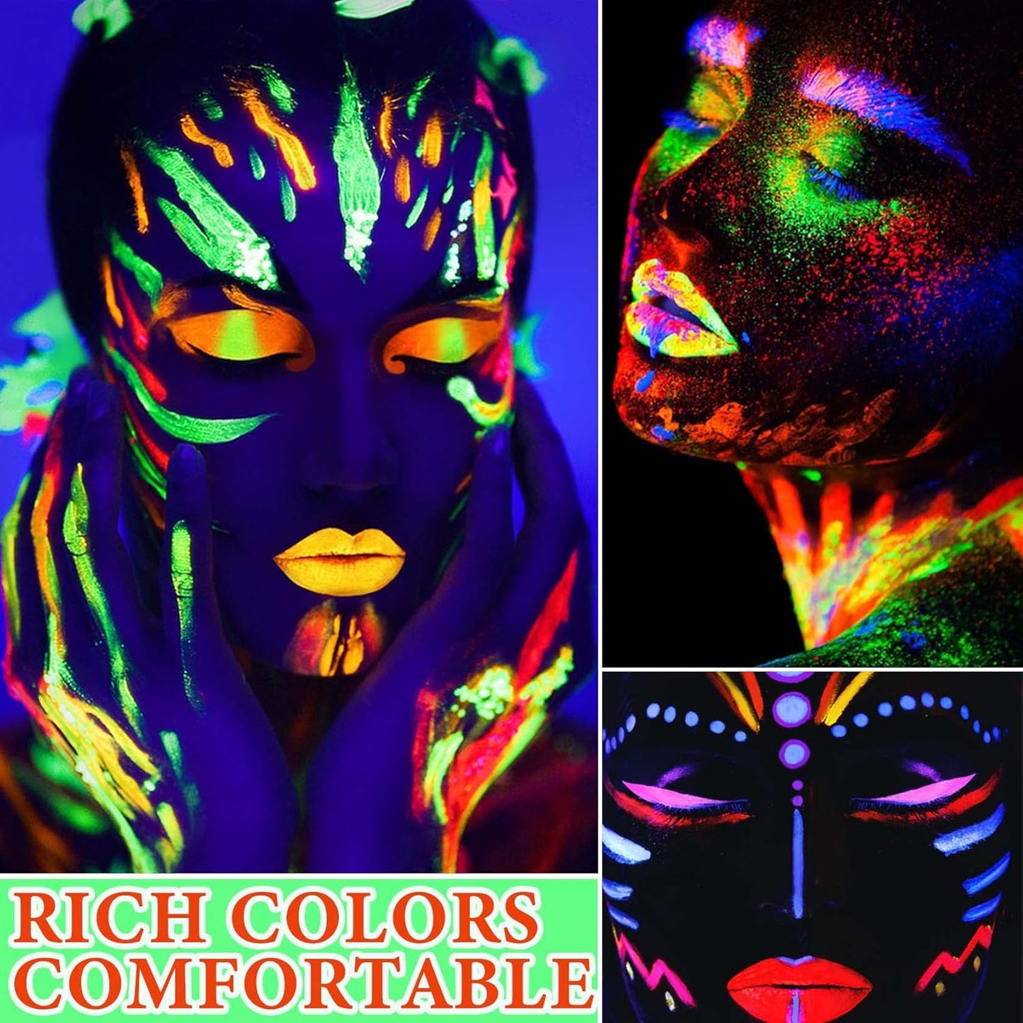 12 Pcs Glow in the Dark Face Body Paint,Blacklight Neon Face & Body Paints,Easily Cleanable Paint Set Neon Makeup Glow in the Dark Party Supplies