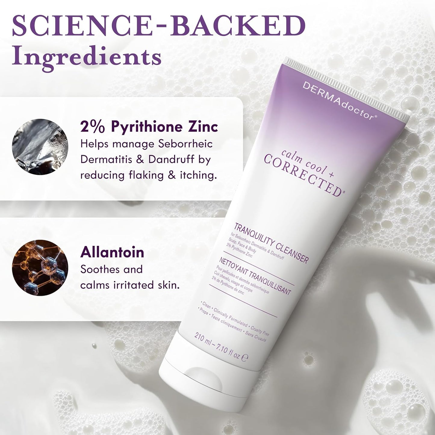 DERMAdoctor Tranquility Cleanser Dermatologist Formulated 2% Pyrithione Zinc for face body & Scalp - 7.10 oz
