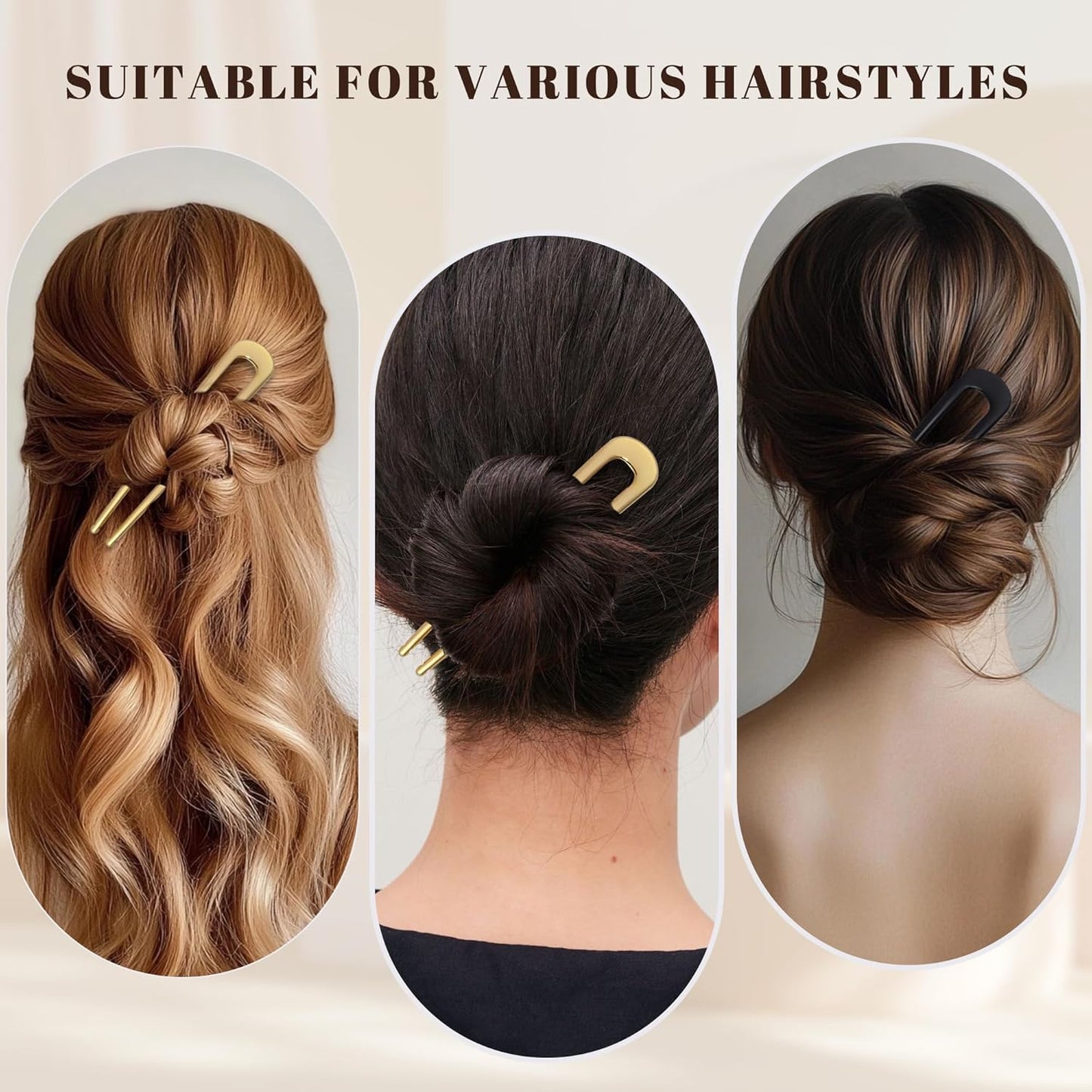 6Pcs Metal French Hair Pins for Women U Shape Sticks 3.9 Inch Vintage Fork for Hairstyle Accessories(Black/Gold)