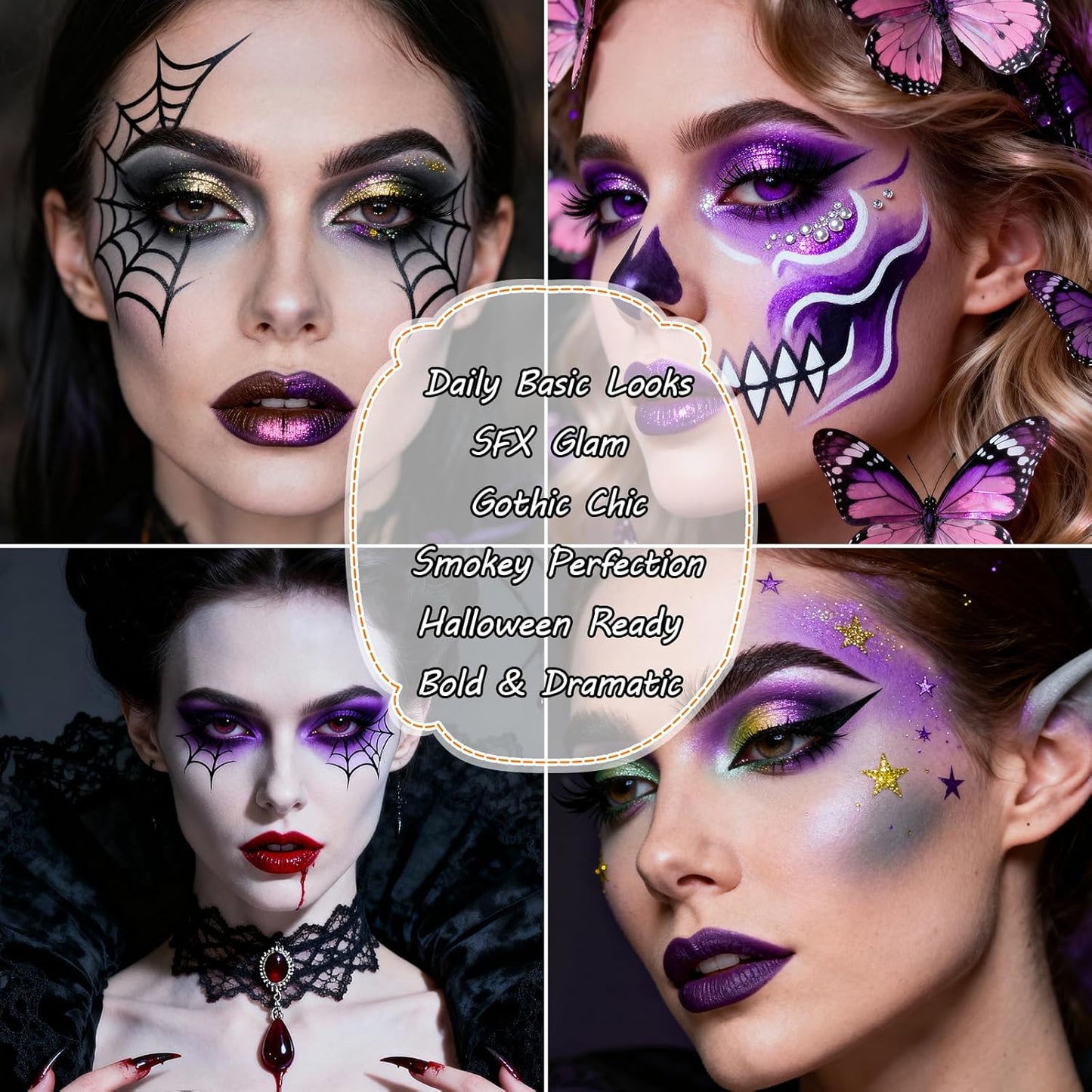 Erinde Purple Eyeshadow Palette, 15 Colors Violet Lavender Green Smokey Eye Shadow Pallet, Matte Shimmer Metallic Glitter, Highly Pigmented Blendable Makeup Kit for Cosplay, Halloween & Parties