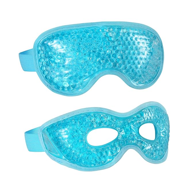 2PCS Reusable Hot Cold Therapy Eye Mask for Puffiness, Dark Circles, Eye Bags, Dry Eyes, Headaches, Migraines, Stress Relief - Cooling and Compress Gel Mask (Blue)