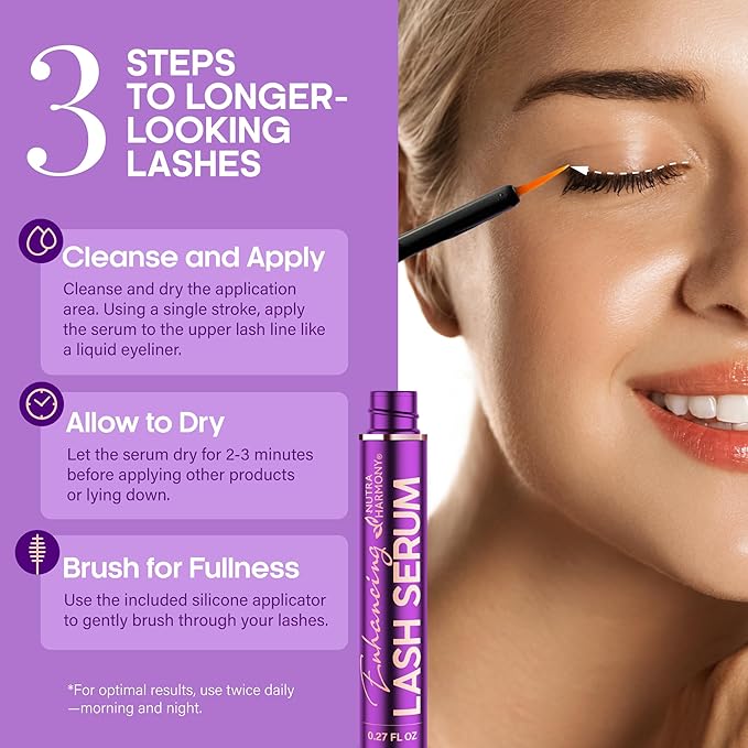 Enhancing Lash Serum for Eyelash Growth with Keratin and Biotin Peptides, Hyaluronic Acid, Creatine for Longer, Fuller, Thicker Lashes, Strength & Nourishment Treatment, Non-Irritating, Vegan, 8ml