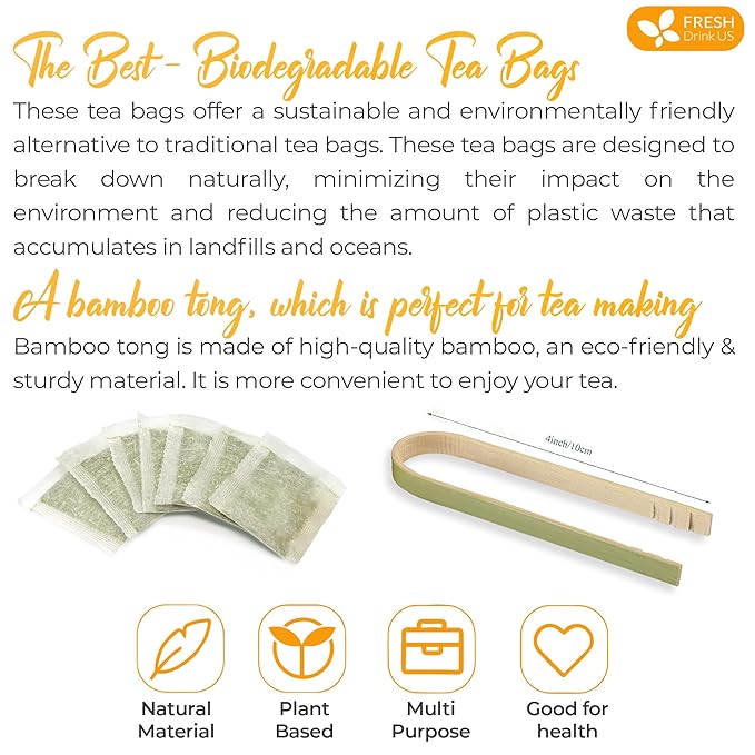 FreshDrinkUS, Premium 35 Tulsi Lemon Ginger Tea Bags, 100% Natural & Pure from Tulsi Holy Basil Leaves, Lemon and Ginger. Made with Natural Material Tea Bags. No Sugar, No Caffeine, Vegan.