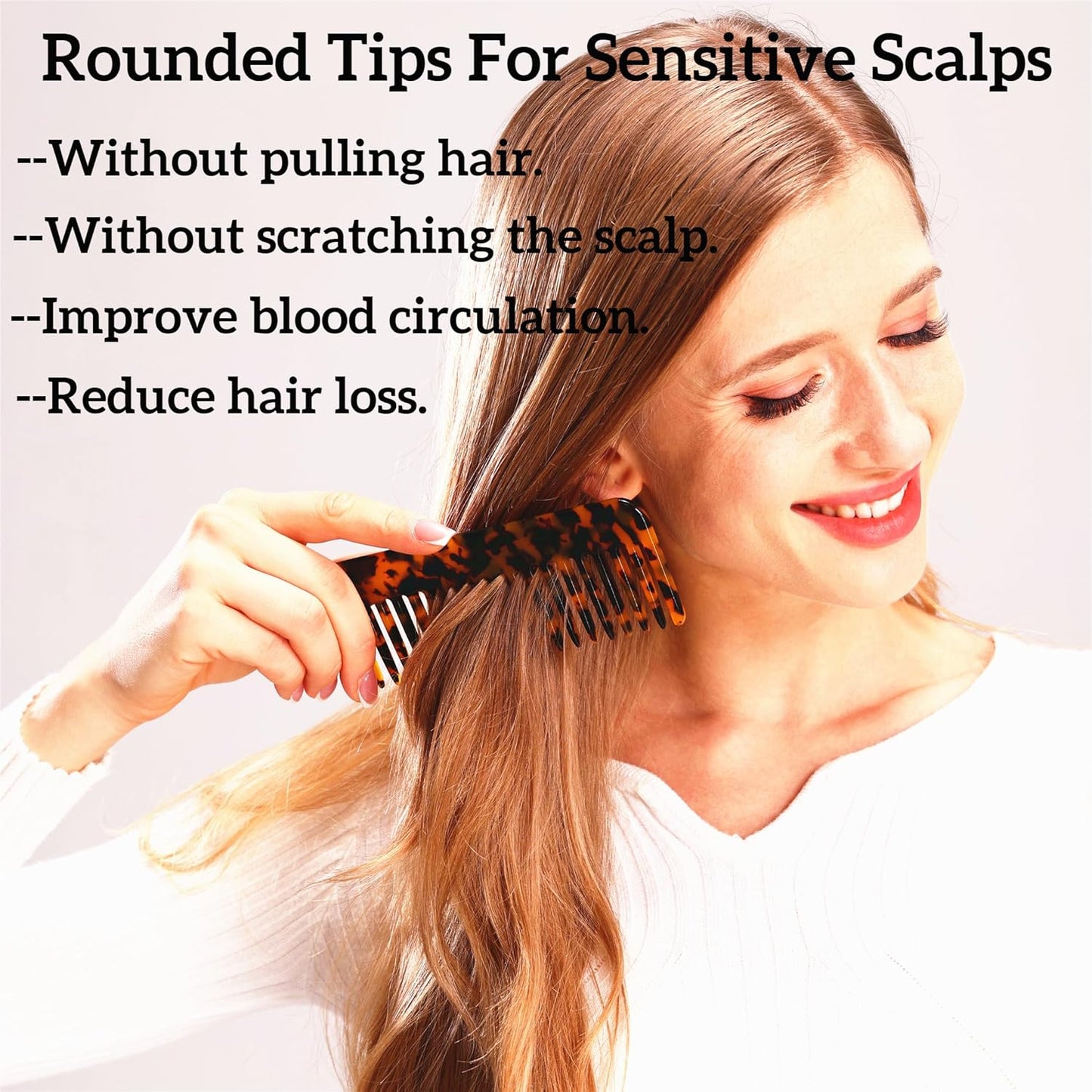 Fsmiling Wide Tooth Comb Large Detangling Comb Cellulose Detangler Comb for Women Thick Curly Wavy Wet Dry Hair 2 Pack,Tortoise shell