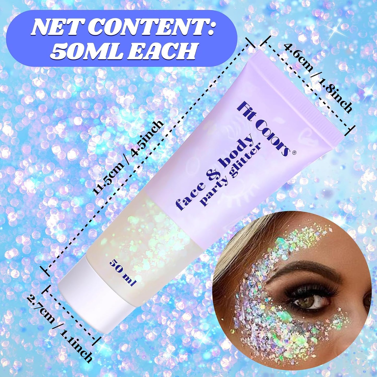 Body Glitter and Face Gems, Face Glitter and Hair Gems, Rhinestone Stickers for Makeup, Mardi Gras, Festival, Rave Accessories, Kids, Women, White