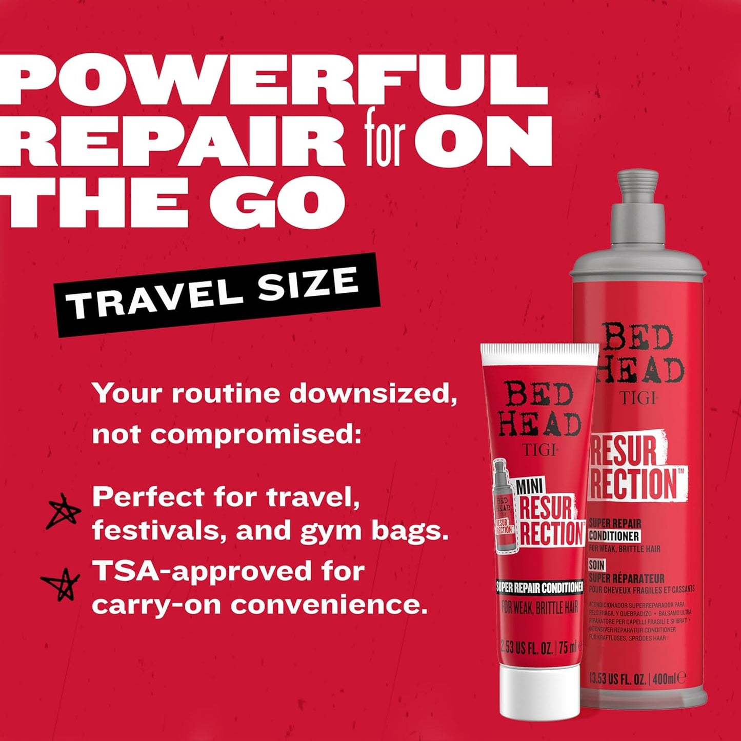 Bed Head by TIGI Resurrection Super Repair Conditioner Travel Mini – Repairing conditioner for dry, brittle and damaged hair with added moisture and nourishment, 2.53 fl oz