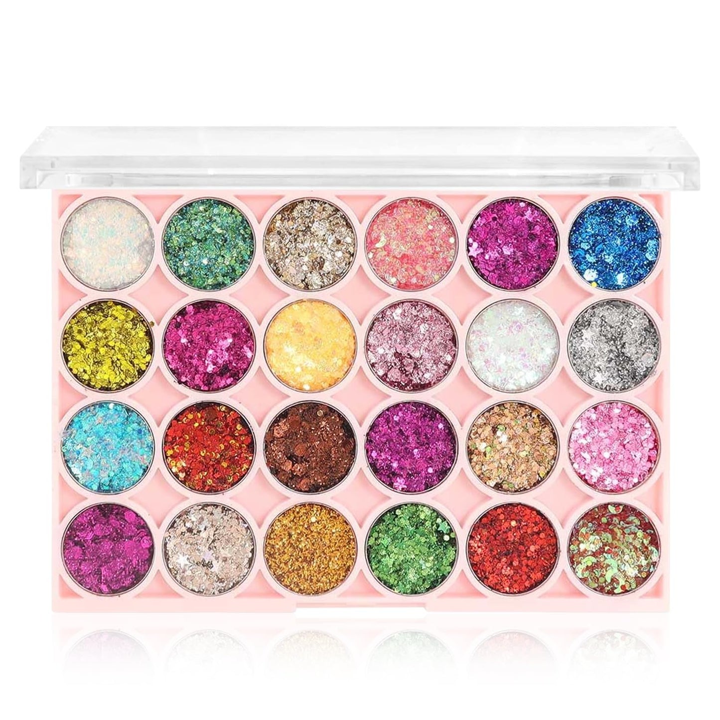 Glitter Eyeshadow Palette, 24 Colors Highly Pressed Pigmented Metallic Shimmer Sparkly Glitter Eyeshadow Makeup Pallet Palettes,Pink Blue Green Red Gold Purple Long Lasting Waterproof (24pcsC)