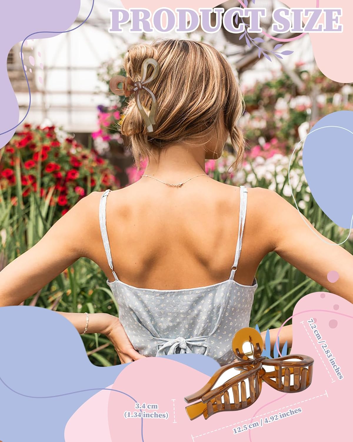 4 PCS Bow Hair Clips Bow Claw Clip for Women Nonslip Large Hair Claw Clips for Thin and Thick Hair Strong Hold Hair Bows (Light Brown+Light Pink+Khaki+Gray)