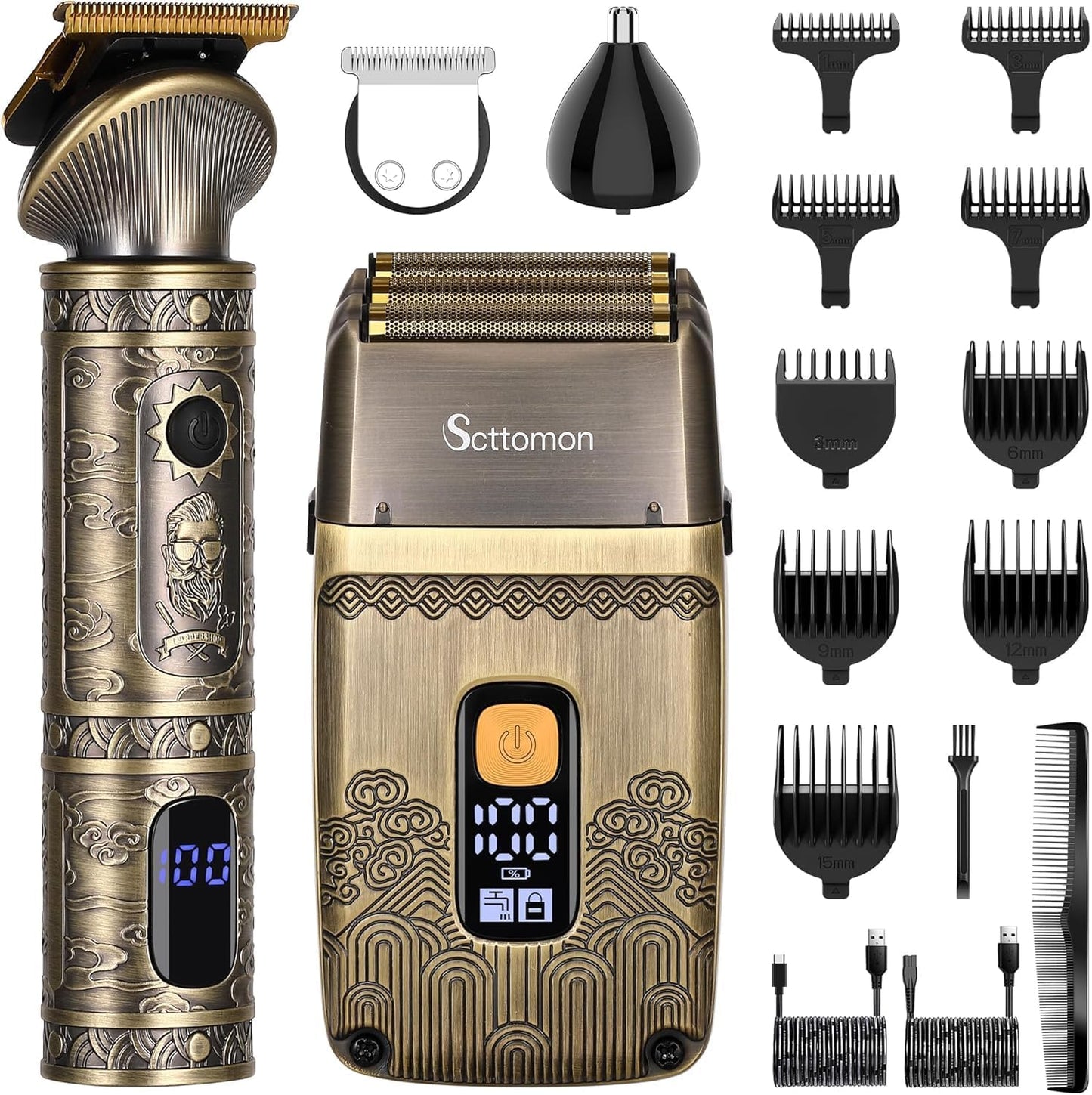 T-Blade Hair Trimmers & Electric Shavers for Men Foil Shaver Beard Trimmer Men's Grooming Kit with Triple Blades Cordless