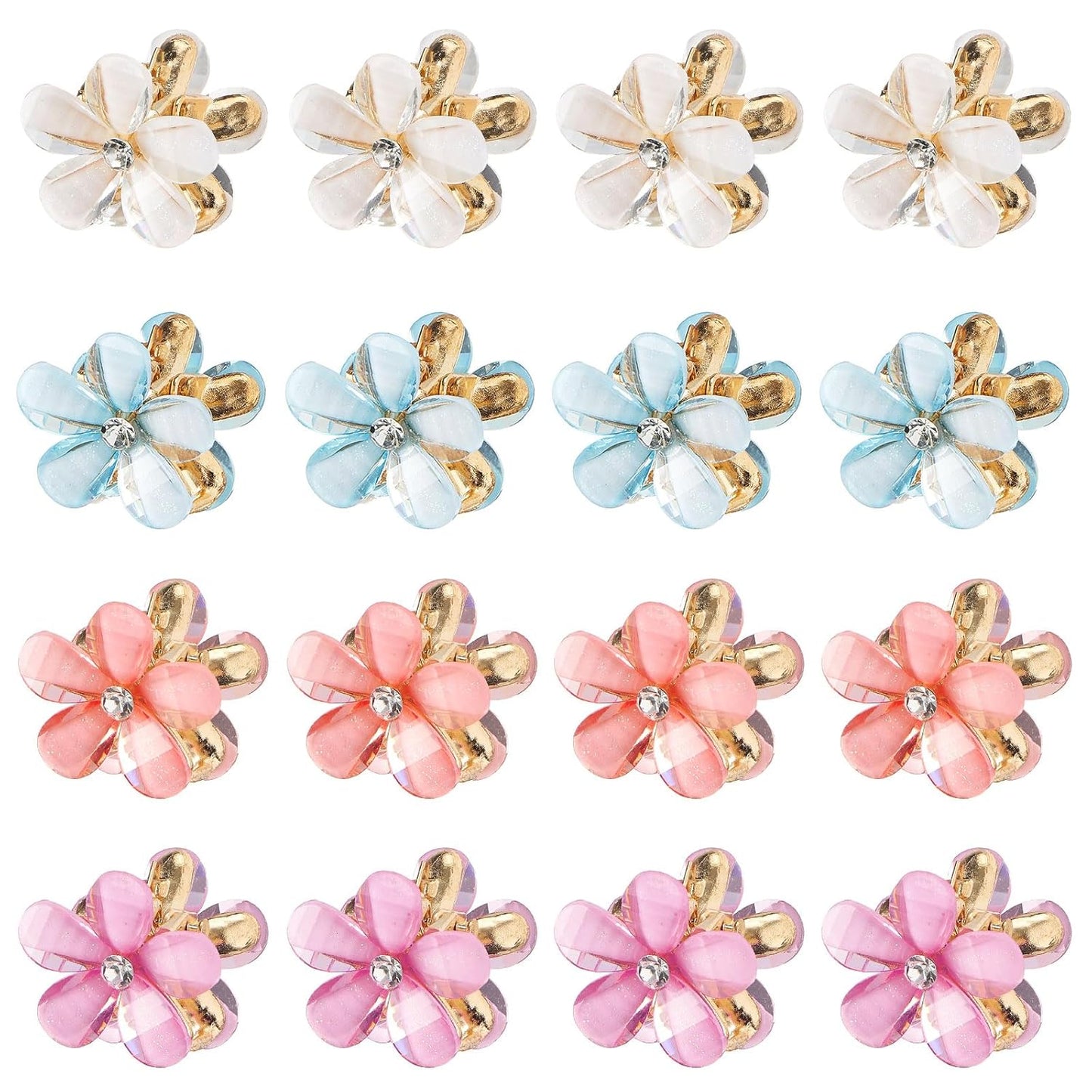 Small Flower Hair Clips for Women 16PCS Colourful Mini Crystal Flower Claw Clips for Thin/Thick Curly Hair Non Slip Bangs Pins(16PCS-Style 7)