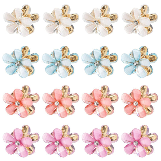 Small Flower Hair Clips for Women 16PCS Colourful Mini Crystal Flower Claw Clips for Thin/Thick Curly Hair Non Slip Bangs Pins(16PCS-Style 7)