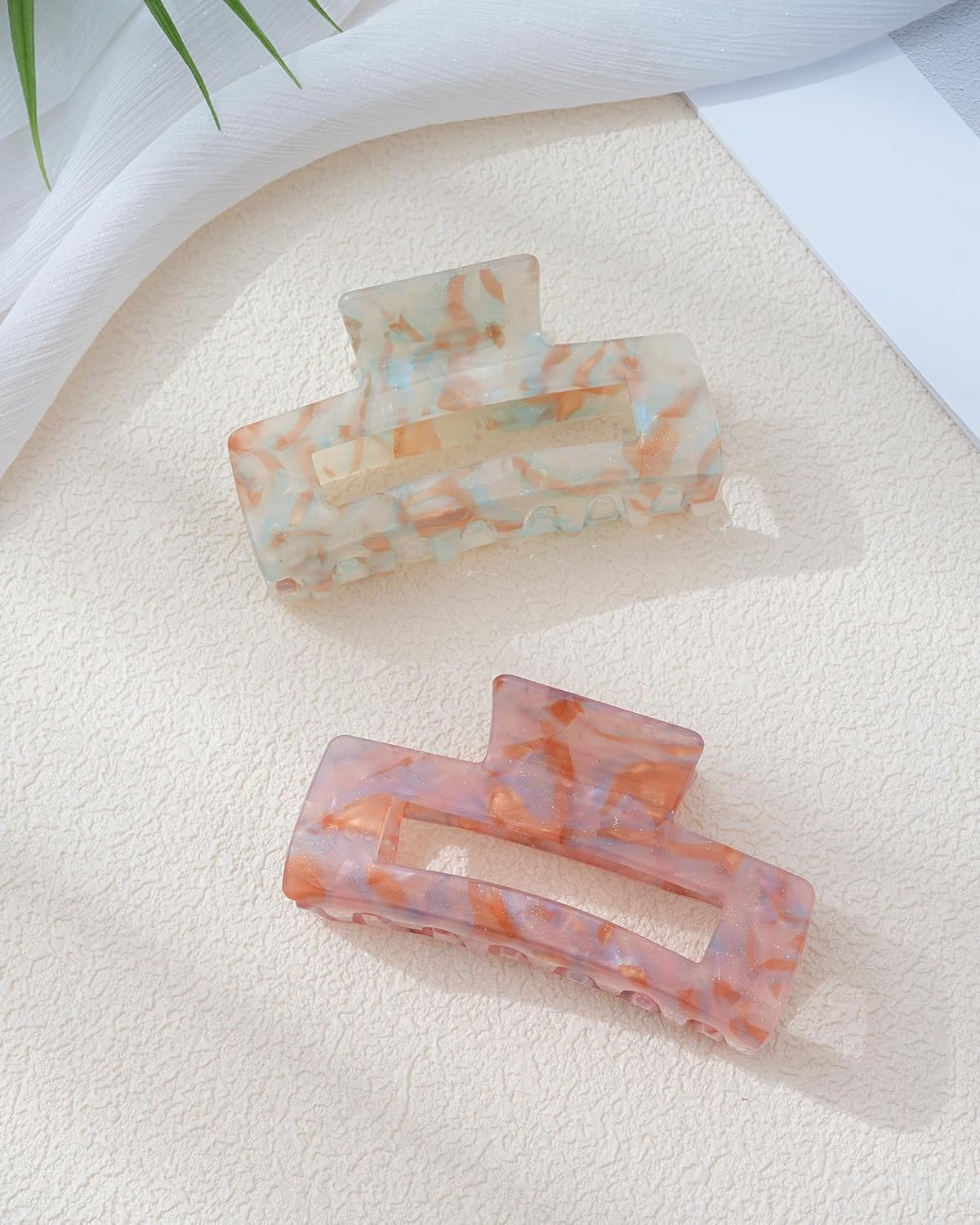 HOKEMP 2 Pack Acrylic Hair Claw Clips for Women, 3.93 Inch Large Non-Slip Strong Hold Rectangle HairClip for Thin Thick Hair (Color 2)