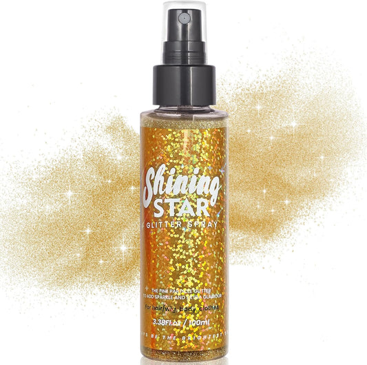 MEICOLY Gold Body Glitter Spray,100ML(3.53OZ),Liquid Glitter Hairspray,Sparkle Hair Spray,Glitter Spray for Hair/Body/Clothes,Body Shimmer for Skin,Lightweight,Long Lasting