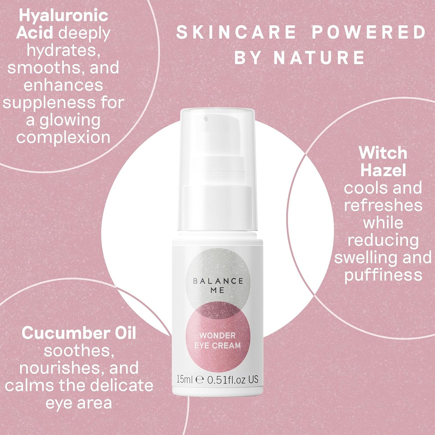Balance Me Wonder Eye Cream, Dark Circles & Puffy Eyes Treatment with Hyaluronic Acid, Witch Hazel & Cucumber Oil, Anti-Aging, Anti-Wrinkle Eye Cream, (1 x 0.5 fl oz)
