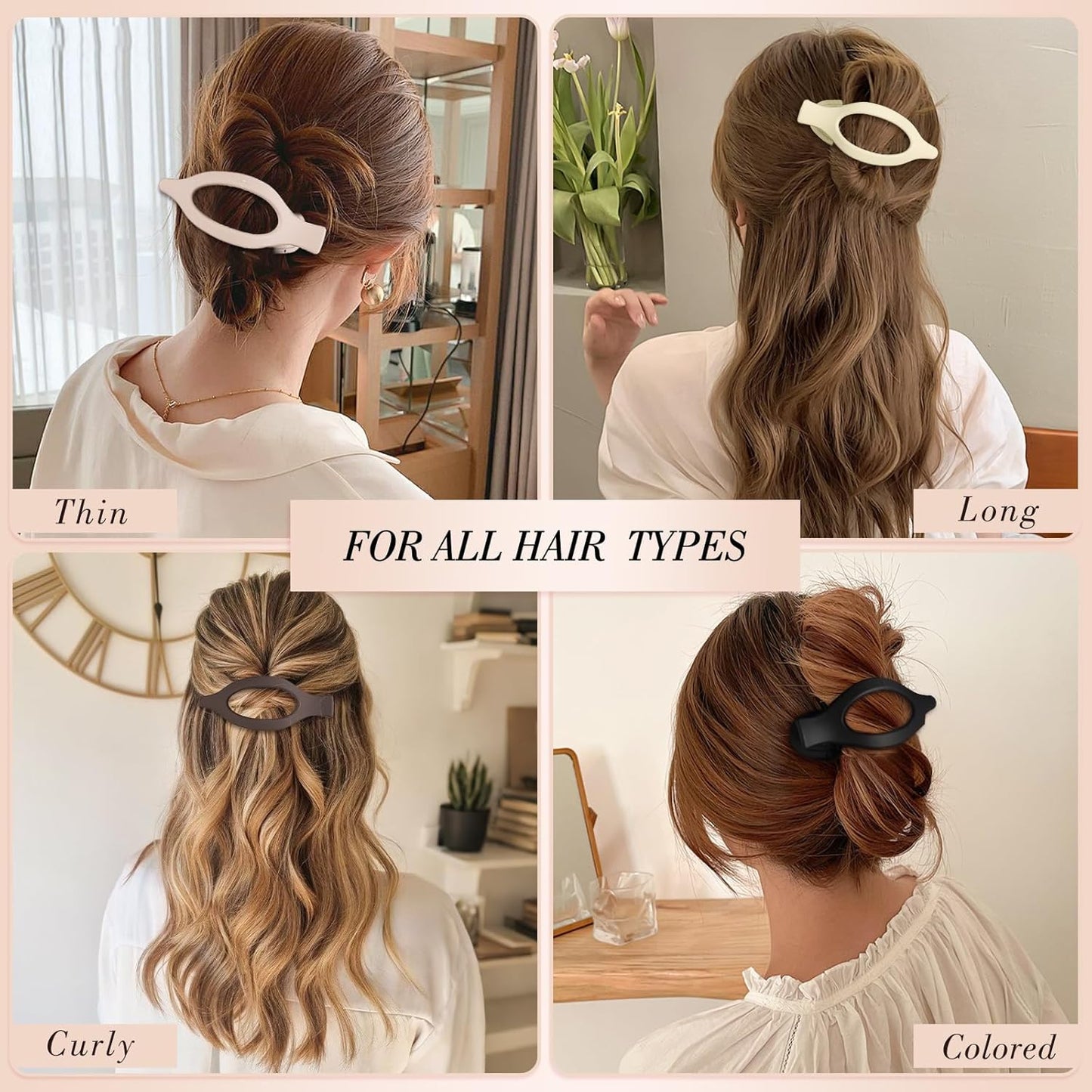 Obeoby 6 PCS Flat Hair Clips for Women, French Flat Claw Clips Large Medium Hair Barrettes Accessories Stocking Stuffers Christmas Gifts (Neutral)