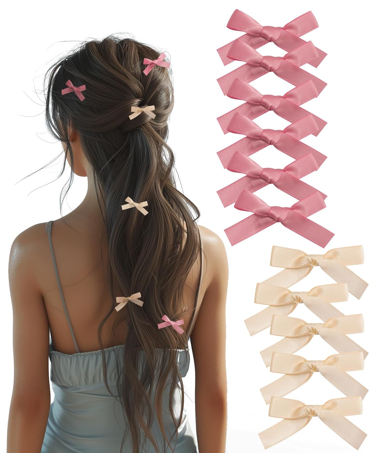 24 PCS Small Hair Ribbon Bow Clips for Women, Girls, Teens, Toddlers, Baby, Spring Easter Pastel Pink Blue Purple Cream Coquette Barette Hair Clips Accessories