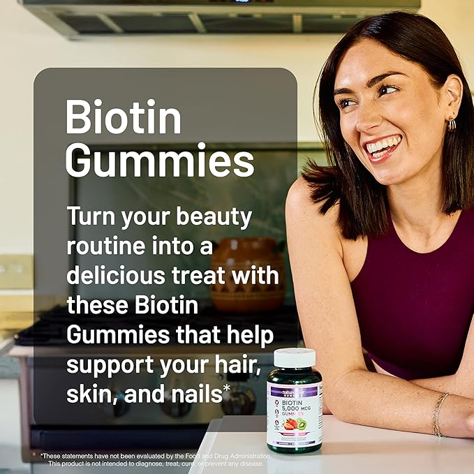 NatureWise Biotin Gummies - Supports Healthy Hair, Skin and Strong Nails - Vitamin B7 5000mcg - Natural Beauty - Strawberry-Kiwi Flavor - Vegan, Non-GMO, Gluten Free - 90 Count[45 Day Supply]